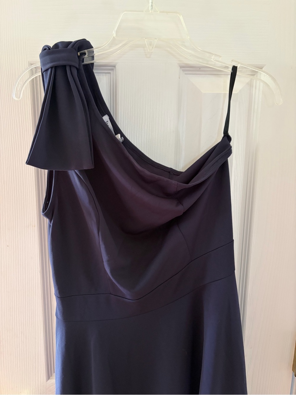 One-Shoulder Navy Evening Dress with Draped Neckline